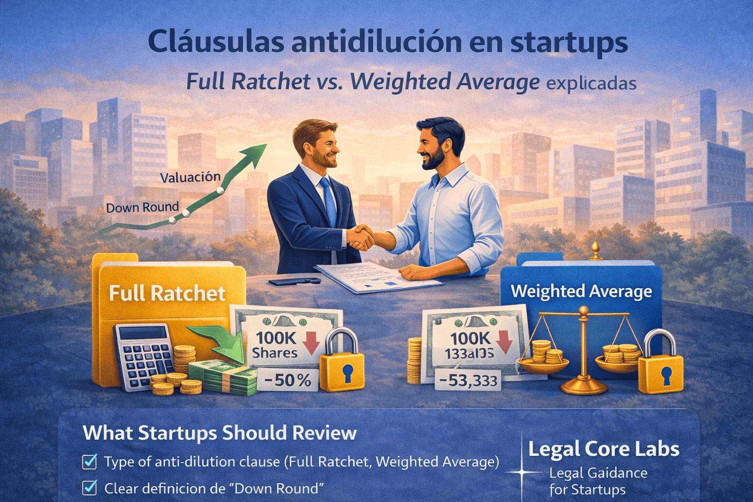Cláusulas antidilución en startups: Full Ratchet y Weighted Average