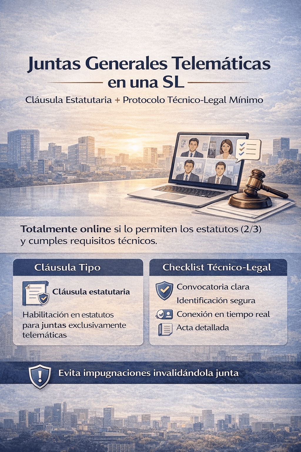 Juntas generales telemáticas en SL: cláusula estatutaria y protocolo